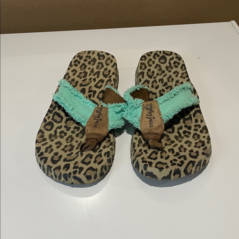 Gypsy Jazz Leopard Print Sandals with Turquoise Straps